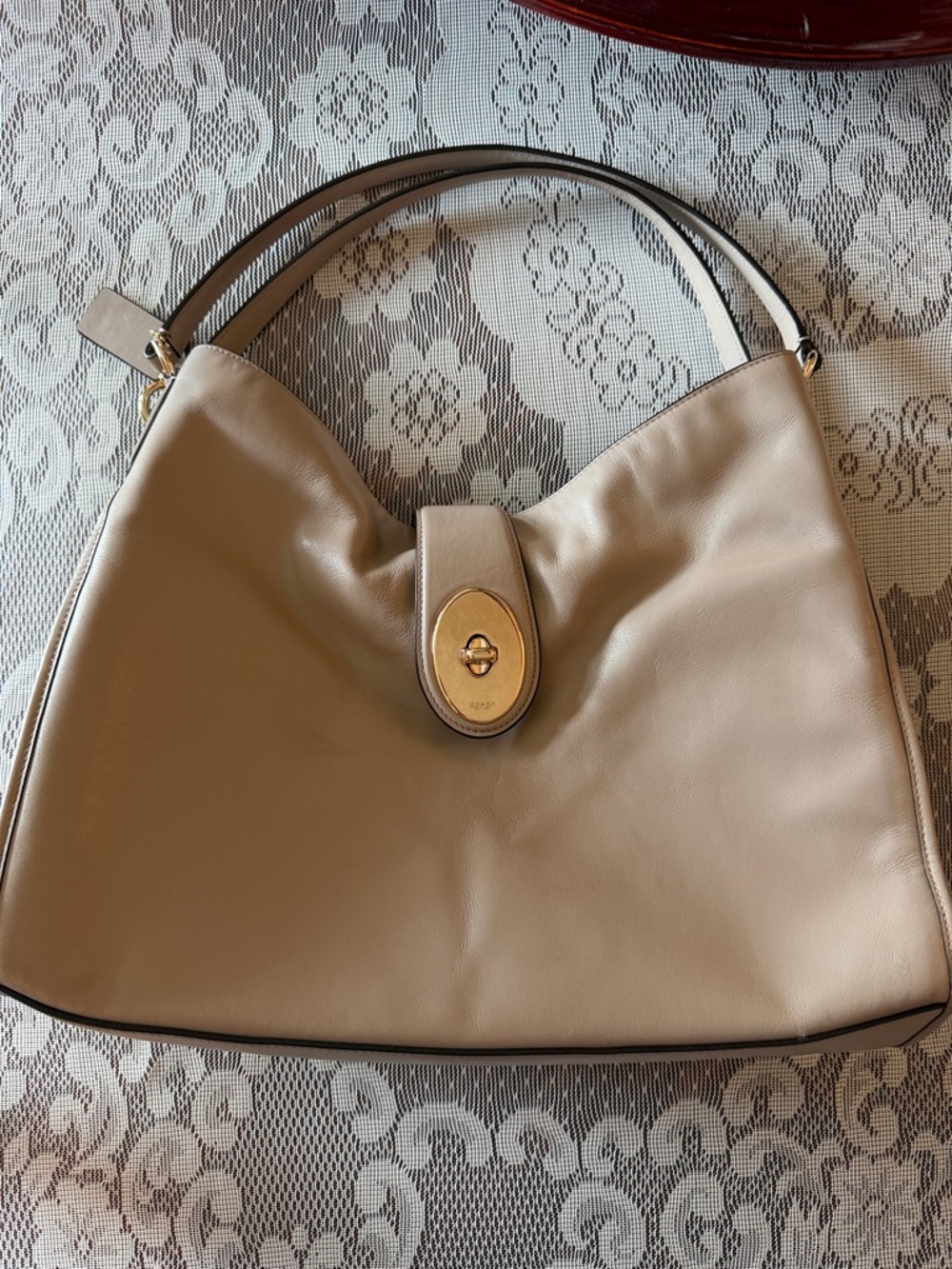 Coach Beige Women's Shoulder Bag with Gold Hardware